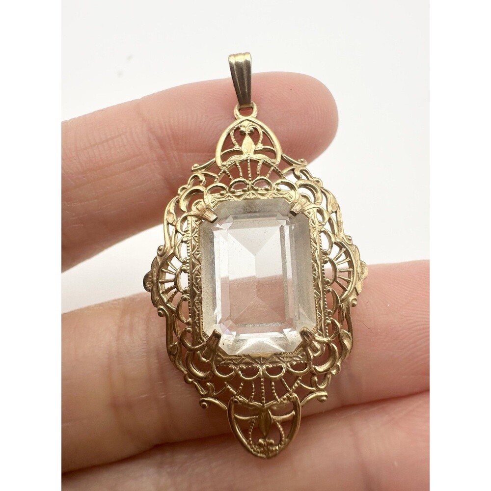 Antique Edwardian Pendant 14k Gold Filled Filigree With Stone